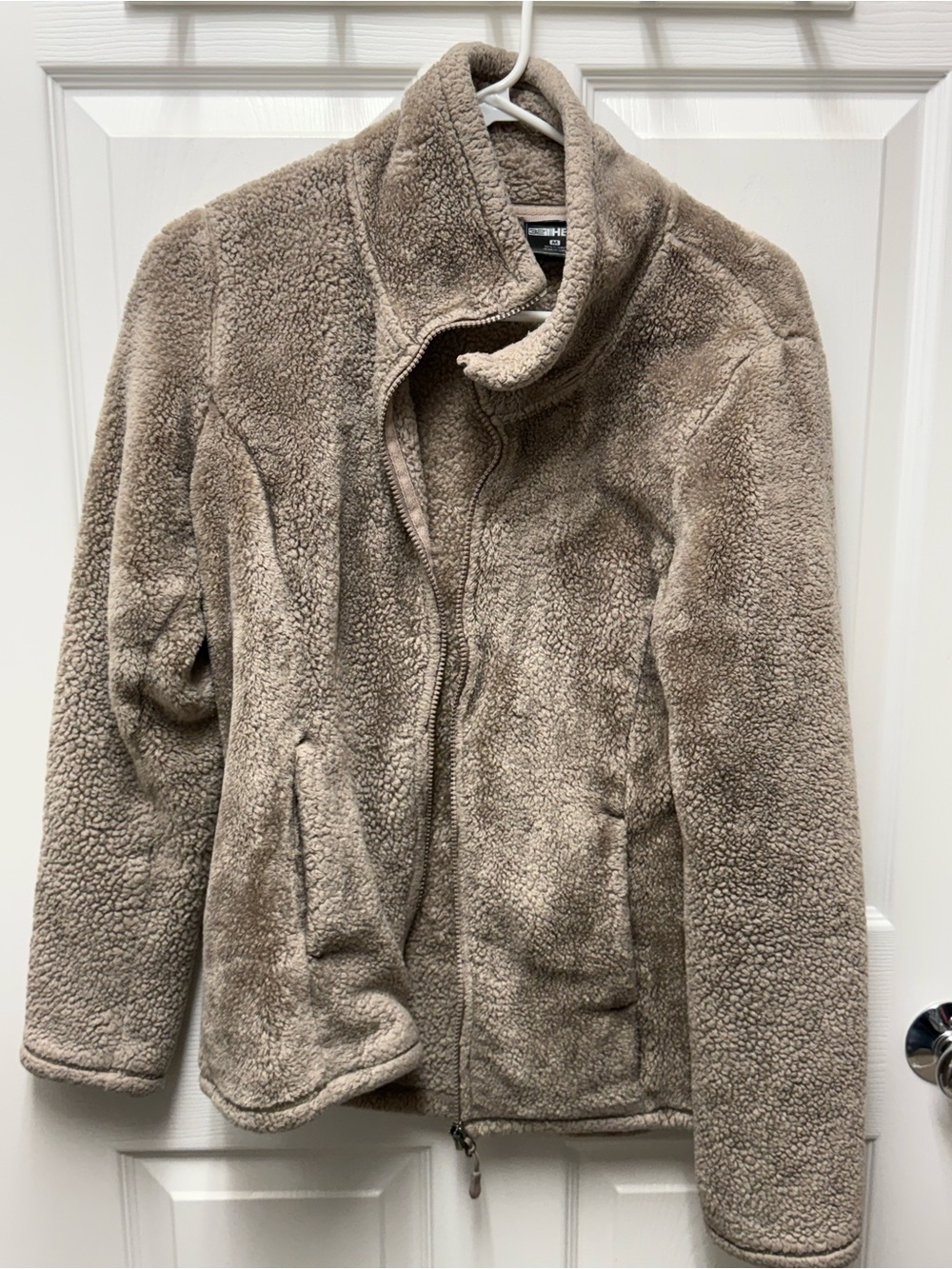 32 Degrees Taupe Plush Sherpa Zip-Up Jacket
